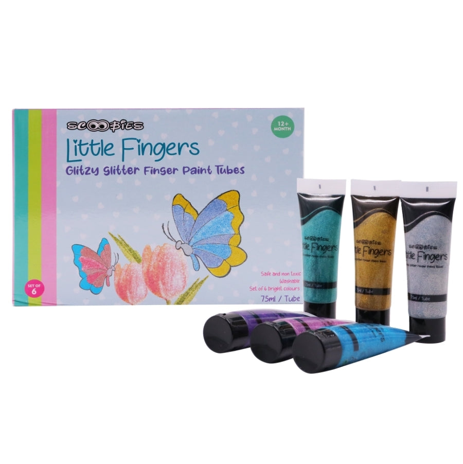 Glitter Finger Paints for Kids Set of 6 | Non-Toxic & Washable Sensory Finger Paint | Hand painting for Kids