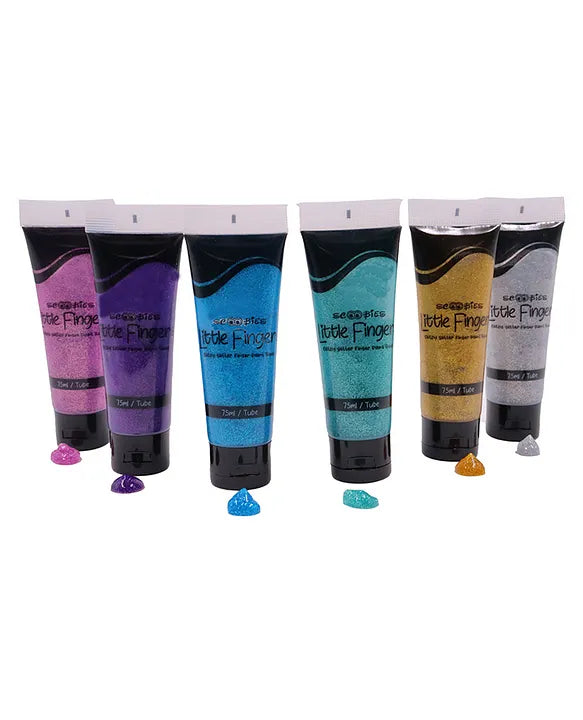 Glitter Finger Paints for Kids Set of 6 | Non-Toxic & Washable Sensory Finger Paint | Hand painting for Kids