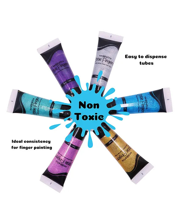 Glitter Finger Paints for Kids Set of 6 | Non-Toxic & Washable Sensory Finger Paint | Hand painting for Kids