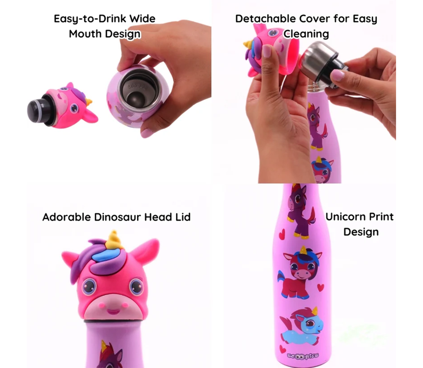 Scoobies Unicorn Head Stainless Steel Bottle With Cute Unicorn Cap | Easy to Carry
