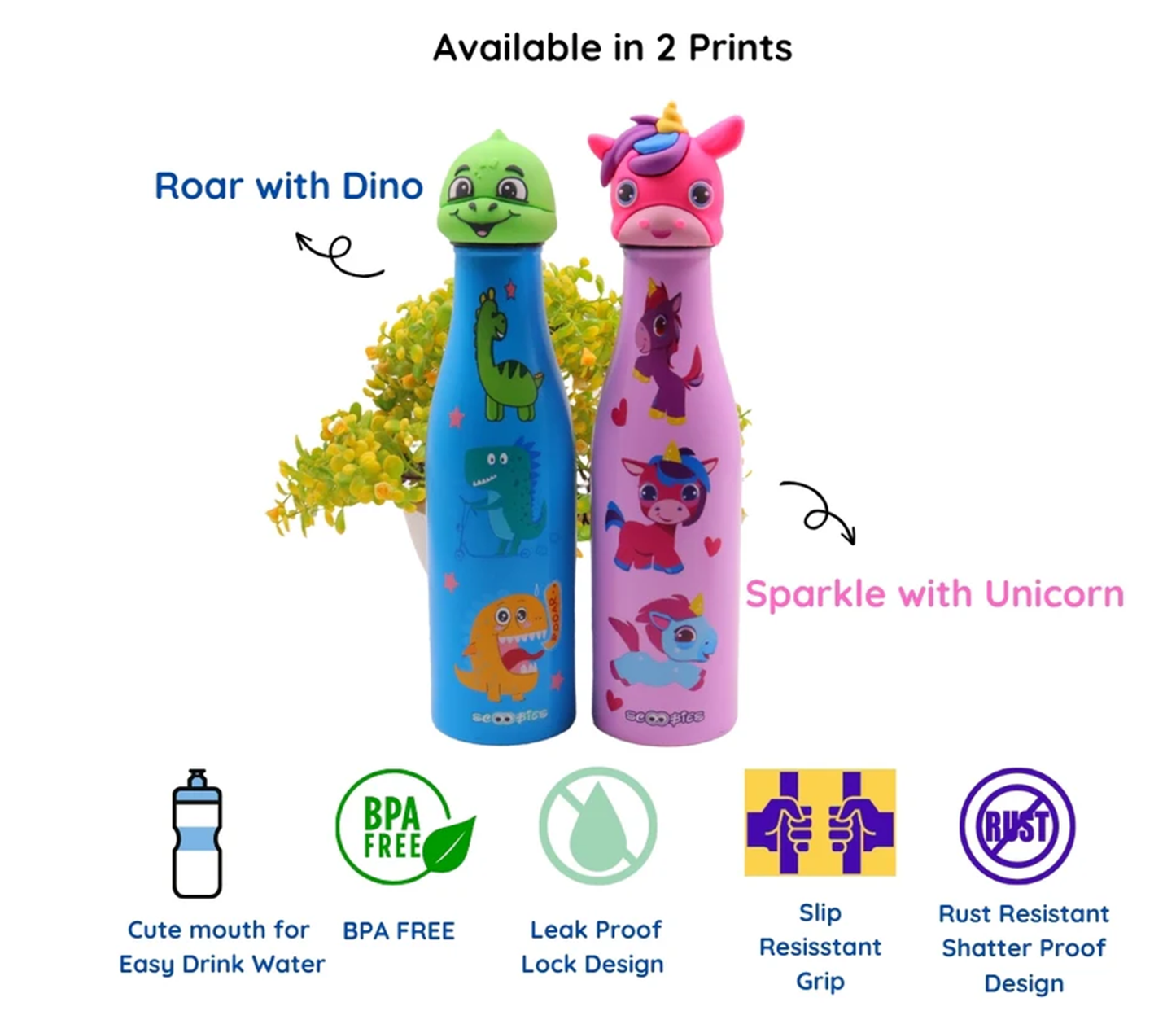 Scoobies Unicorn Head Stainless Steel Bottle With Cute Unicorn Cap | Easy to Carry