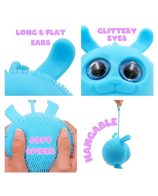 Jello Joy: Glow in the Dark Squishy Toy! | Aqua Blue Squishy Puffer Toy with Sparkly Eyes | Perfect for Bath Time and Stress Relief