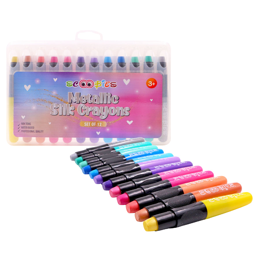 Metallic Silk Crayons (Pack of 12) Premium Quality, Shimmery & Water-Soluble Crayons