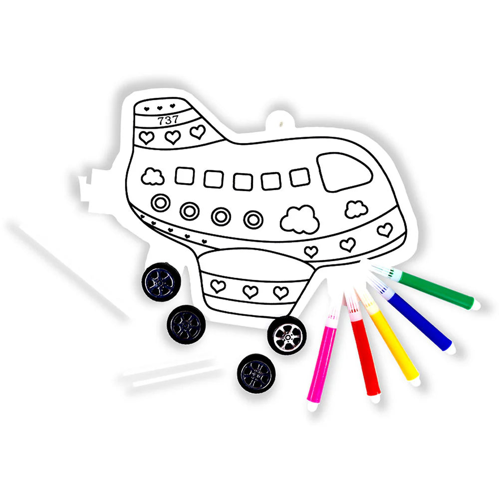 3D Coloring | Inflatable Plane with 5 Markers and Add on Wheels | Reusable Toy