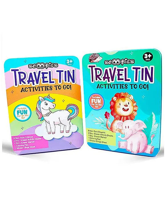 Scoobies Unicorn Travel Tin – Magical On-the-Go Activity Kit for Kids 3+ | Screen-Free Creativity in a Tin