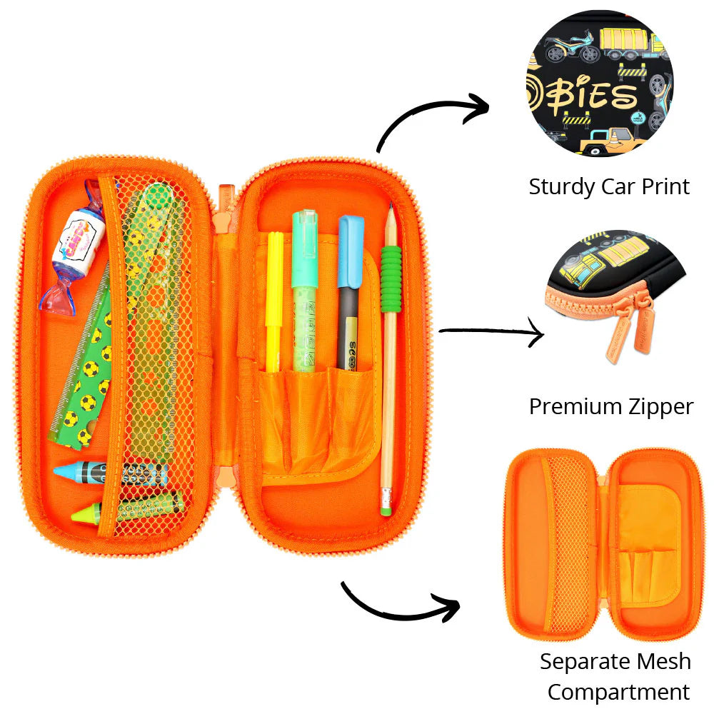 Construction Racing Pencil Case | With Separate Pens Slot | Premium EVA Quality | Multi-Use Pouch