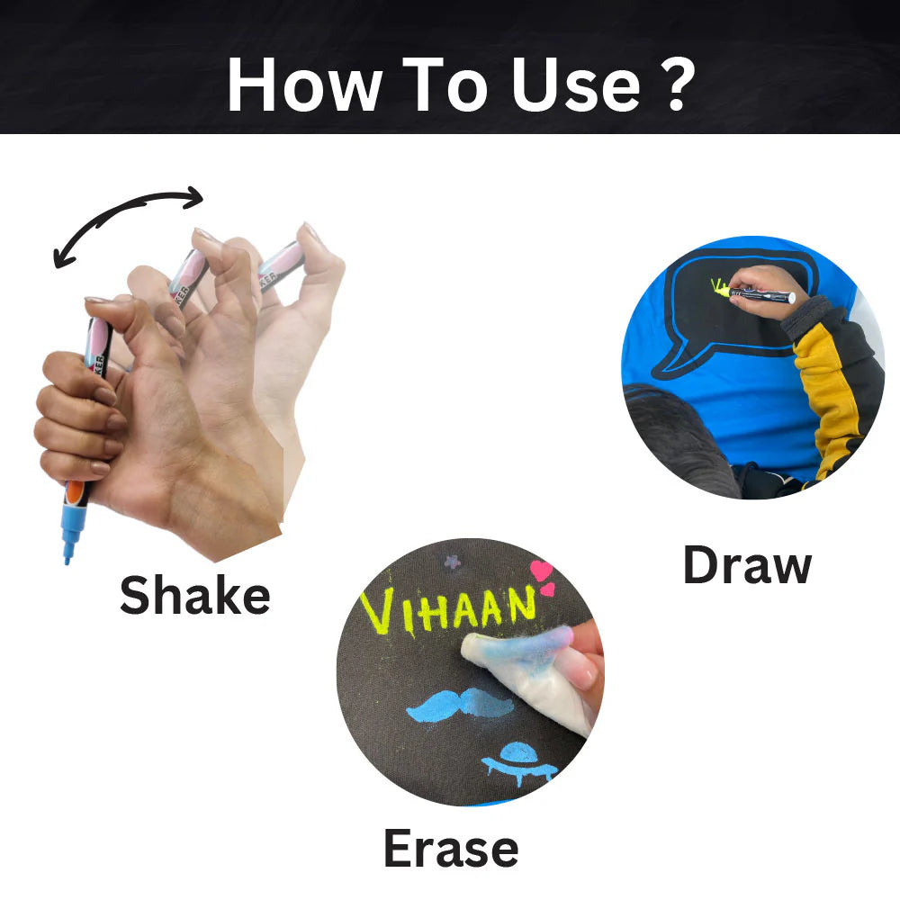 Buy 1 get 1 free Chalk-Le-Tee Tshirt | Blue Speech Bubble Design | With Chalk Markers & Stencil | Reusable | Washable
