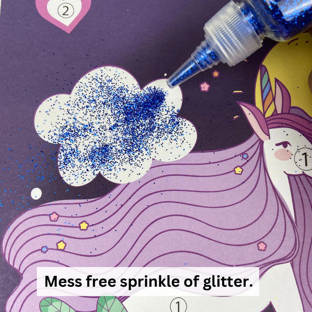 Sparkle Pop Glitter Art Set– 6 Glitters + 4 Design Cards, Peel, Stick & Decorate