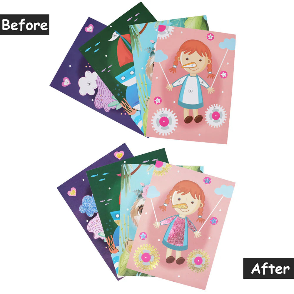 Sparkle Pop Glitter Art Set(Pink)– 6 Glitters + 4 Design Cards, Peel, Stick & Decorate(Girl)