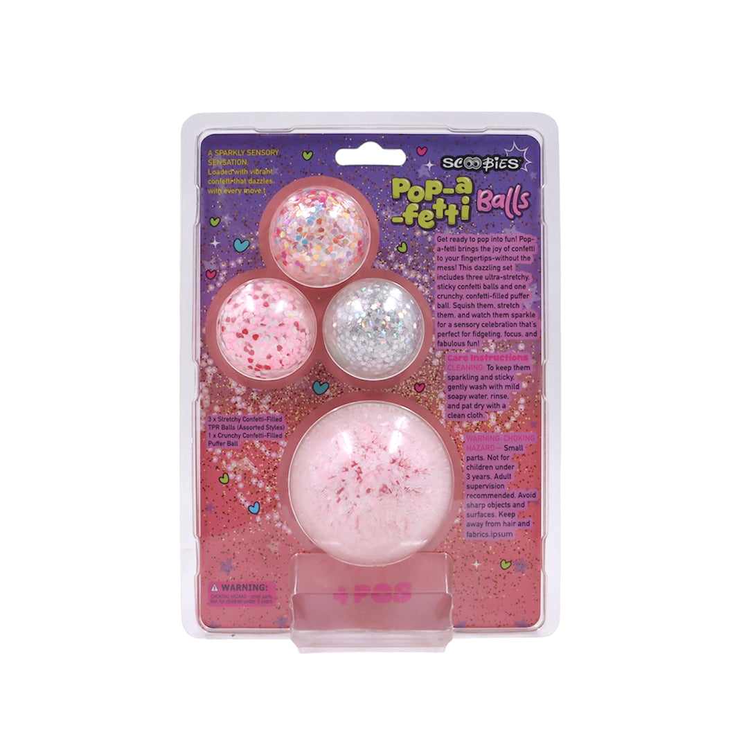 Scoobies Pop-a-fetti Balls:Confetti Squishy Balls |Set of 4 (Pink, Silver, Red & Multicolor) Stress Relief & Sensory Play | Shake, Squish & Shine | Sticky, Squishy & Sparkly Fun for Kids & Adults