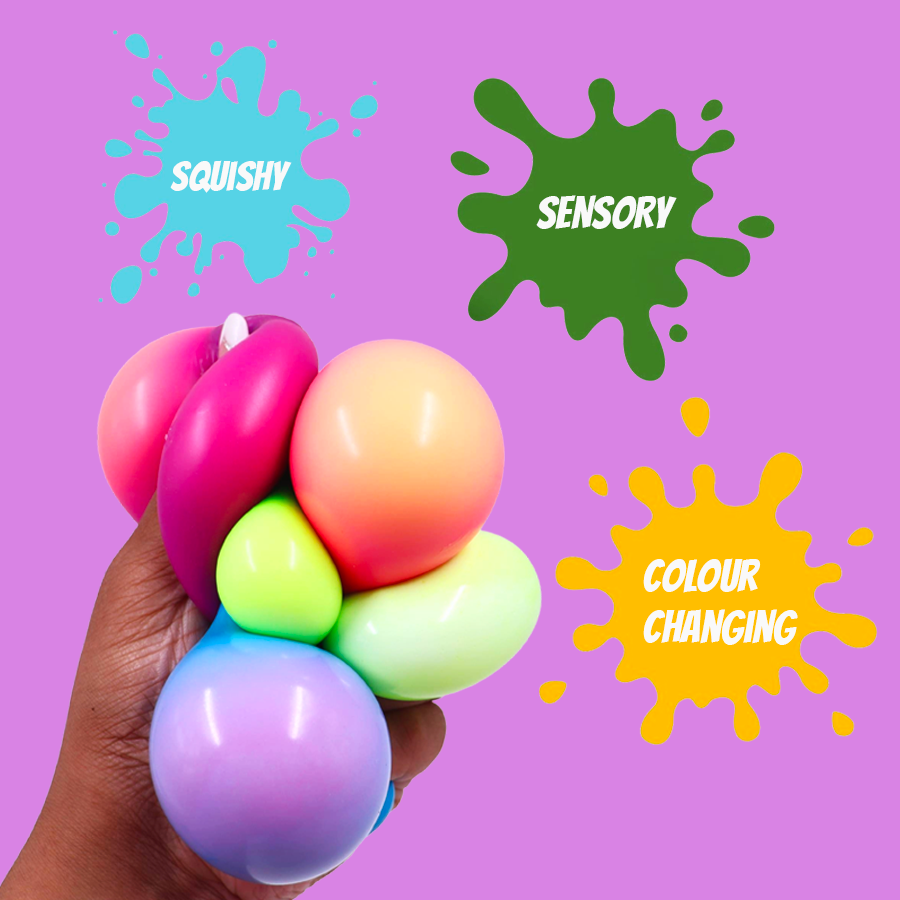 Scoobies Mini Tint Balls: Color-Changing Squishy Balls Set of 4 Balls (Pink, Blue, Purple & Green) | Stress Relief & Sensory Play | Fun Party Favors for Kids & Adults