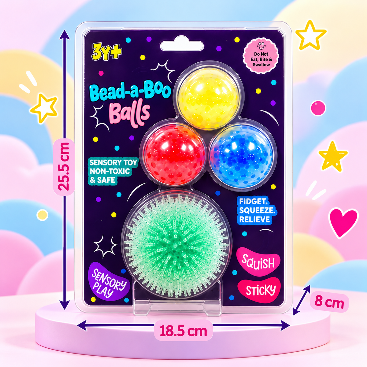 Scoobies Bead-a-Boo Balls, 4 PCS Sensory Squishy & Fidget Toy Set for Kids | Colourful Bead-Filled Stress Relief Balls with Soft Squeeze Texture, Stretchy Sensory Play & Spiky Fidget Ball | Ages 3+
