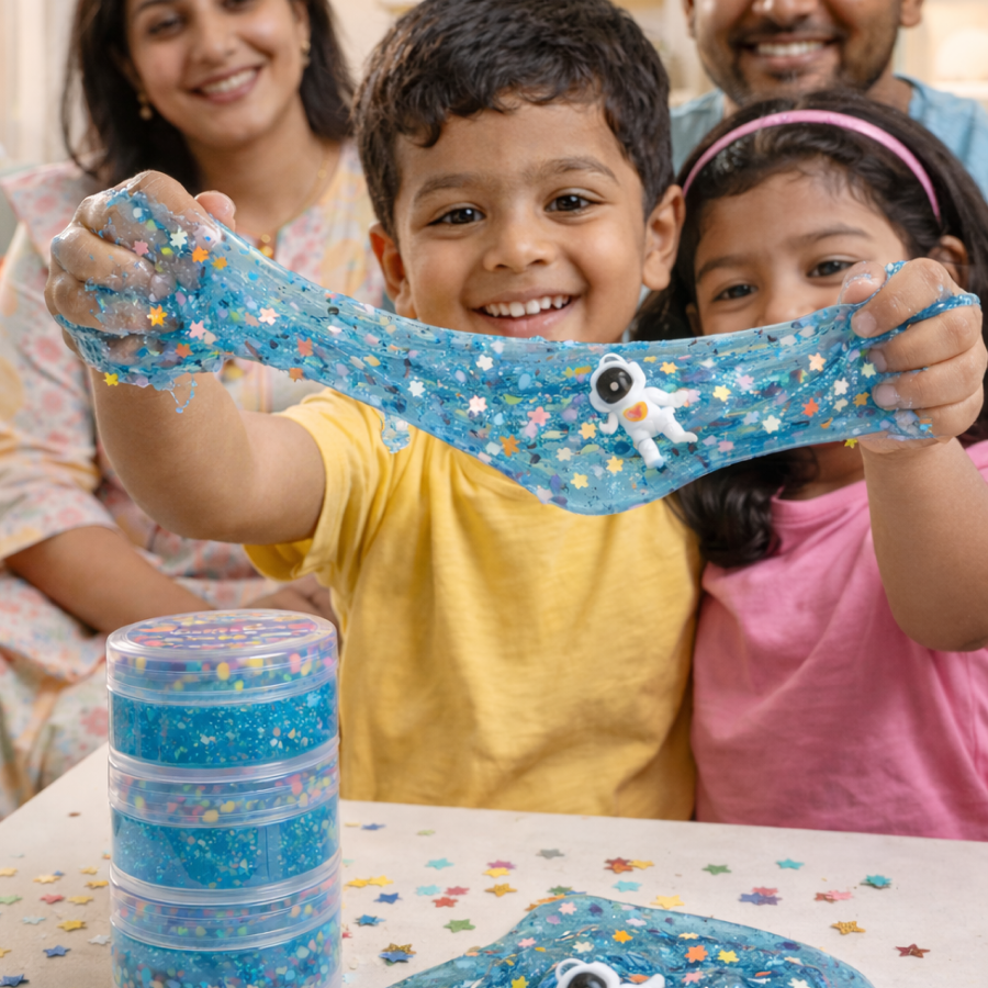 Scoobies Squish & Stack Cosmic Slime Set, 2 Glittery Slimes + 1 Sparkle Box |with Surprise Toy ,Safe Sensory Fun for Kids 3+