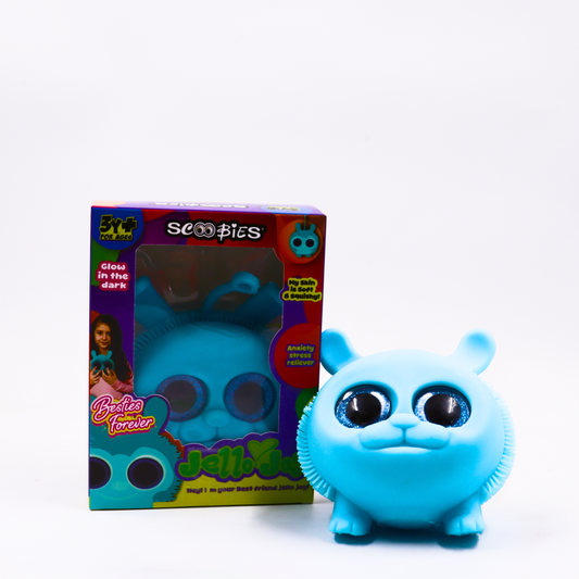 Jello Joy: Glow in the Dark Squishy Toy! | Aqua Blue Squishy Puffer Toy with Sparkly Eyes | Perfect for Bath Time and Stress Relief