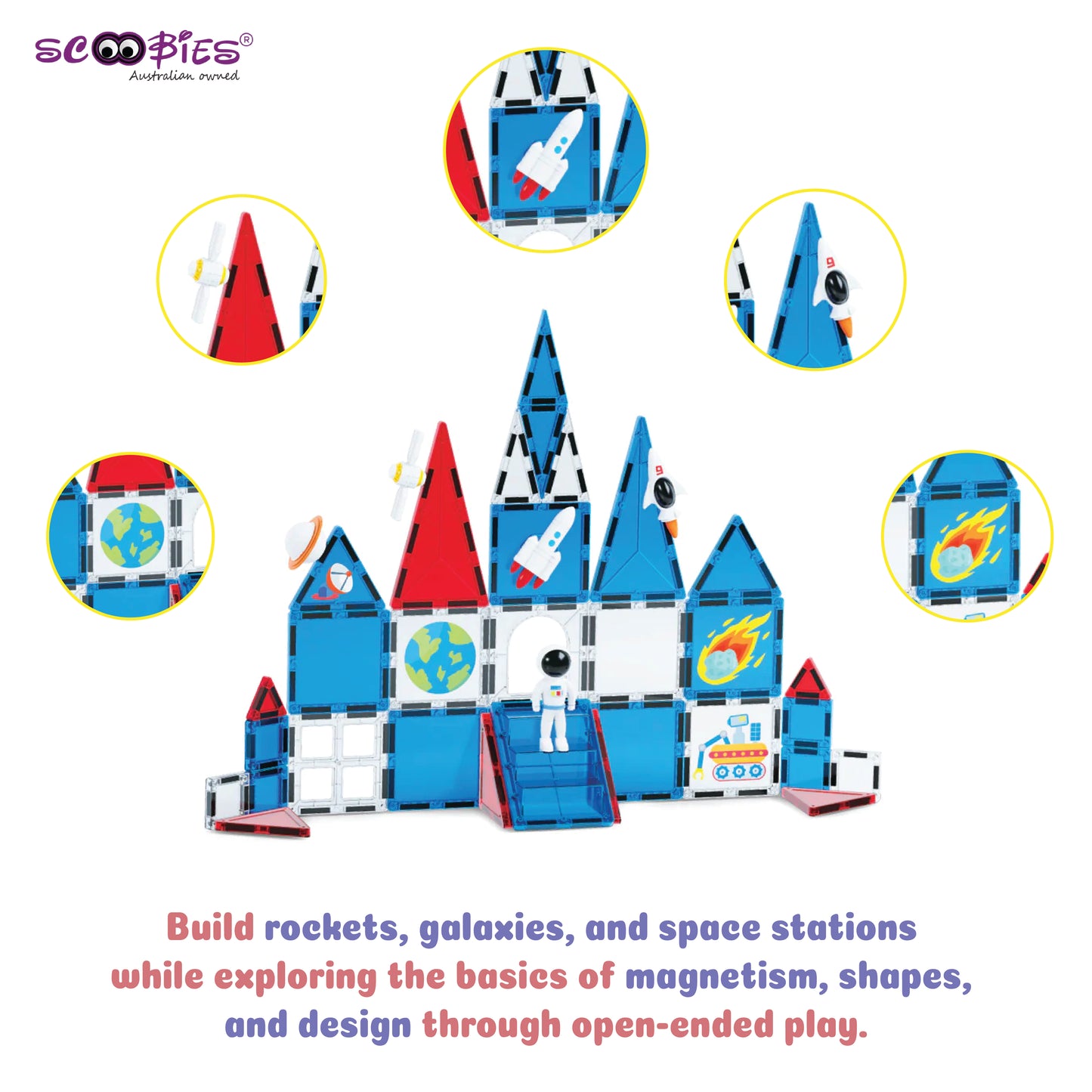 Scoobies Galaxy Magnetic Tiles , Space-Themed Designs: Astronaut, Rockets, Stars & More