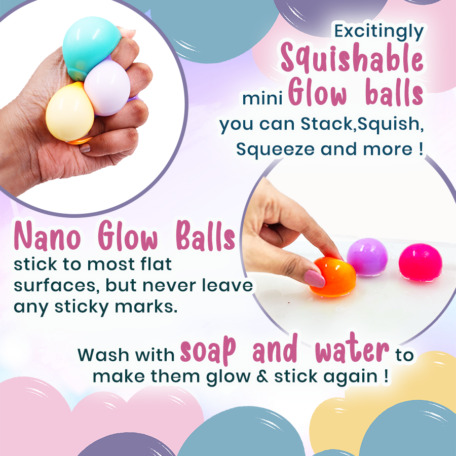 Nano Glow Balls – Mini Multi Color Glow-in-the-Dark Sensory Balls for Kids 3+ | Soft, Stretchy, and Squishy Fun in 2 Variants