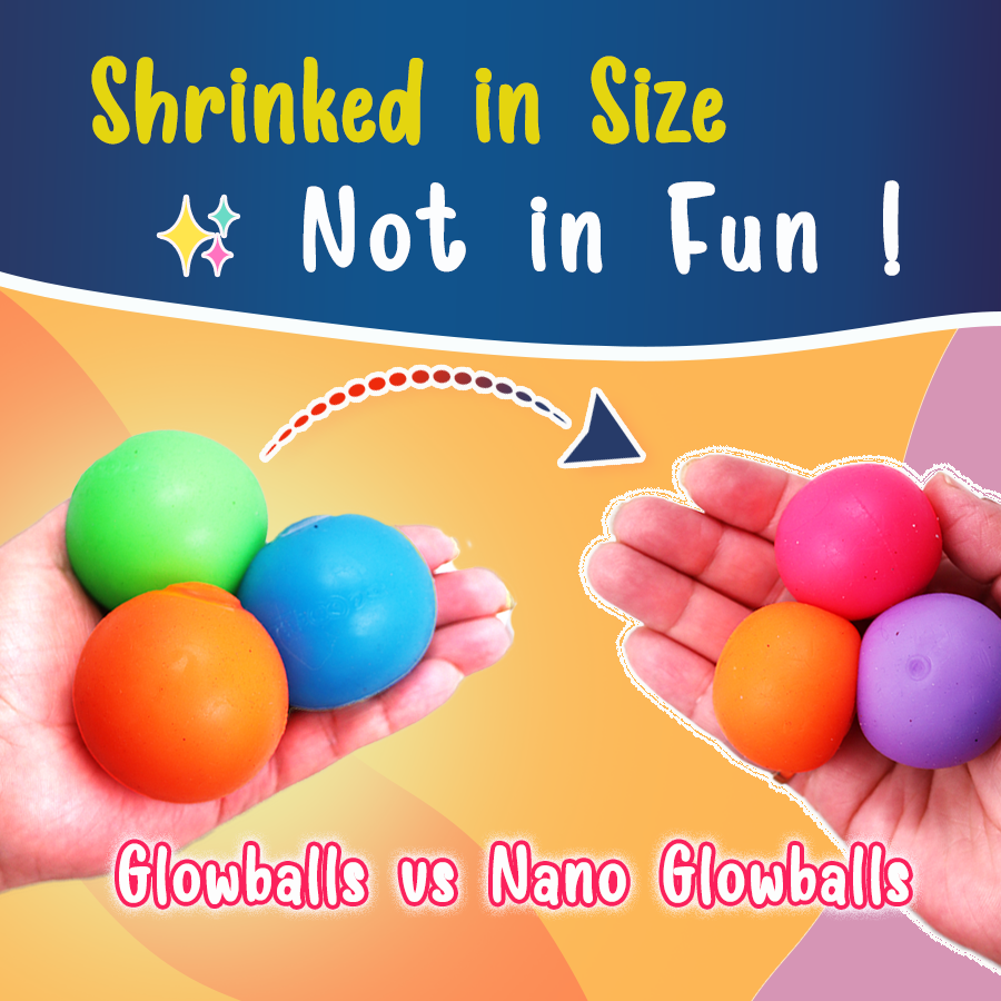 Nano Glow Balls – Mini Multi Color Glow-in-the-Dark Sensory Balls for Kids 3+ | Soft, Stretchy, and Squishy Fun in 2 Variants