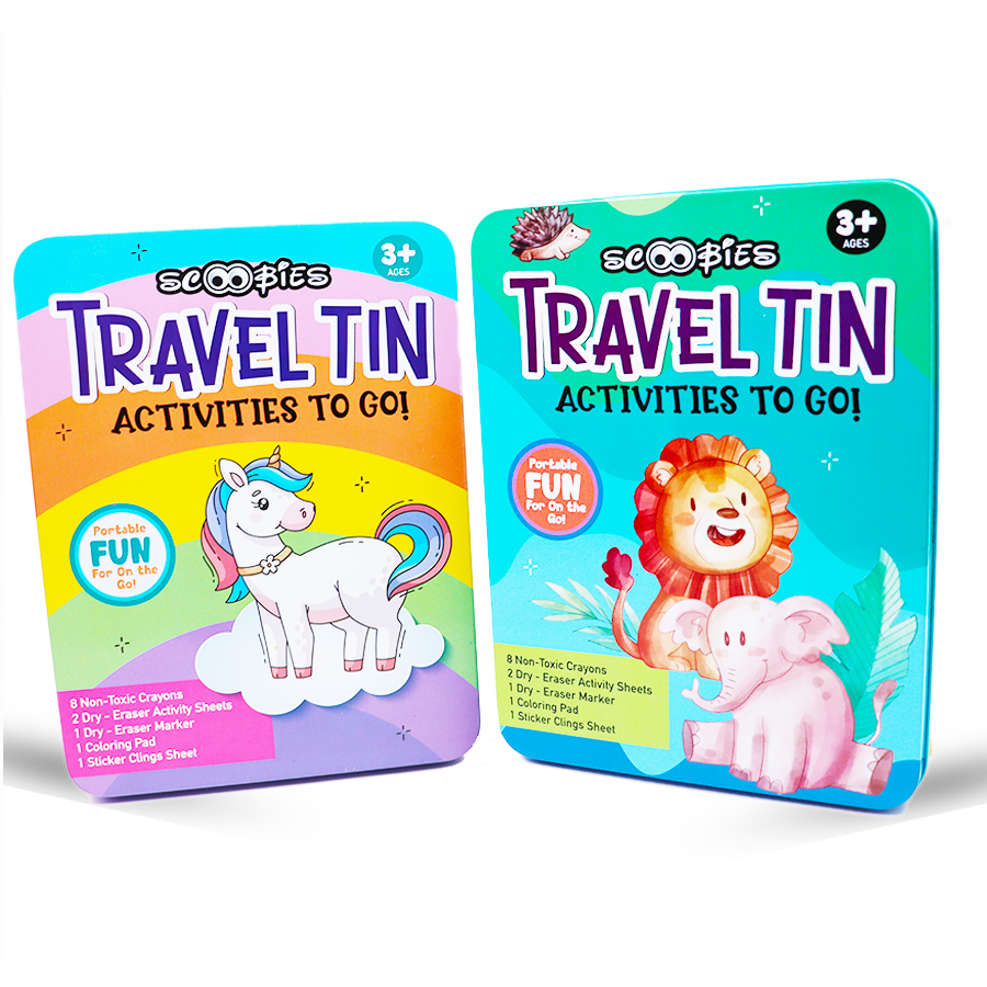 Scoobies Unicorn Travel Tin – Magical On-the-Go Activity Kit for Kids 3+ | Screen-Free Creativity in a Tin