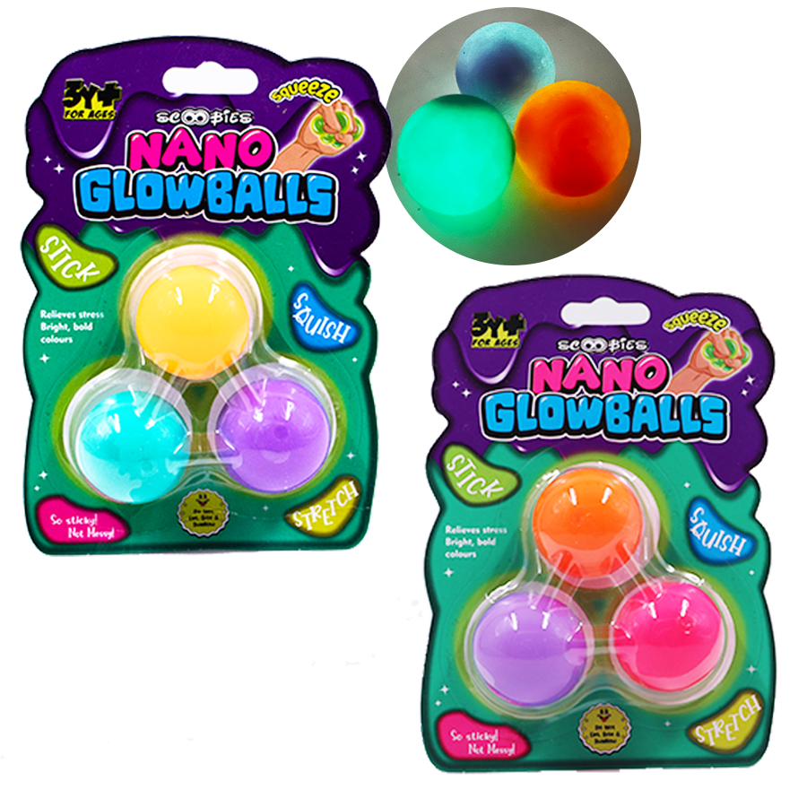 Nano Glow Balls – Mini Multi Color Glow-in-the-Dark Sensory Balls for Kids 3+ | Soft, Stretchy, and Squishy Fun in 2 Variants