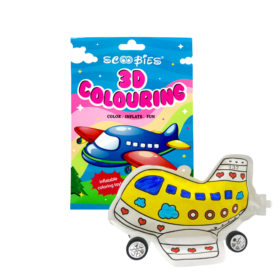 3D Coloring | Inflatable Plane with 5 Markers and Add on Wheels | Reusable Toy