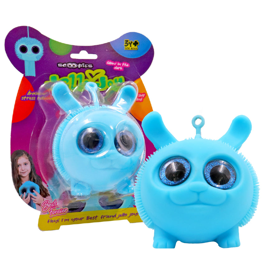 Jello Joy: Glow in the Dark Squishy Toy! | Aqua Blue Squishy Puffer Toy with Sparkly Eyes | Perfect for Bath Time and Stress Relief