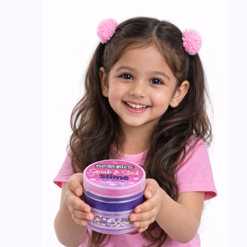 Scoobies Squish & Stack Pink & Purple AXO Slime Set, 2 Glittery Slimes + 1 Sparkle Box | with Surprise Toy, Safe Sensory Fun for Kids 3+