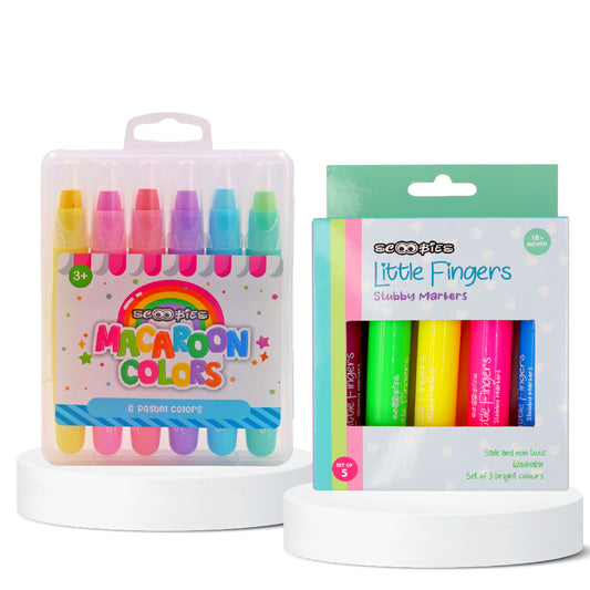 Bright Bliss Combo | Scoo Festive Treat | Colorful Crayons and Markers Set | Creative Joy
