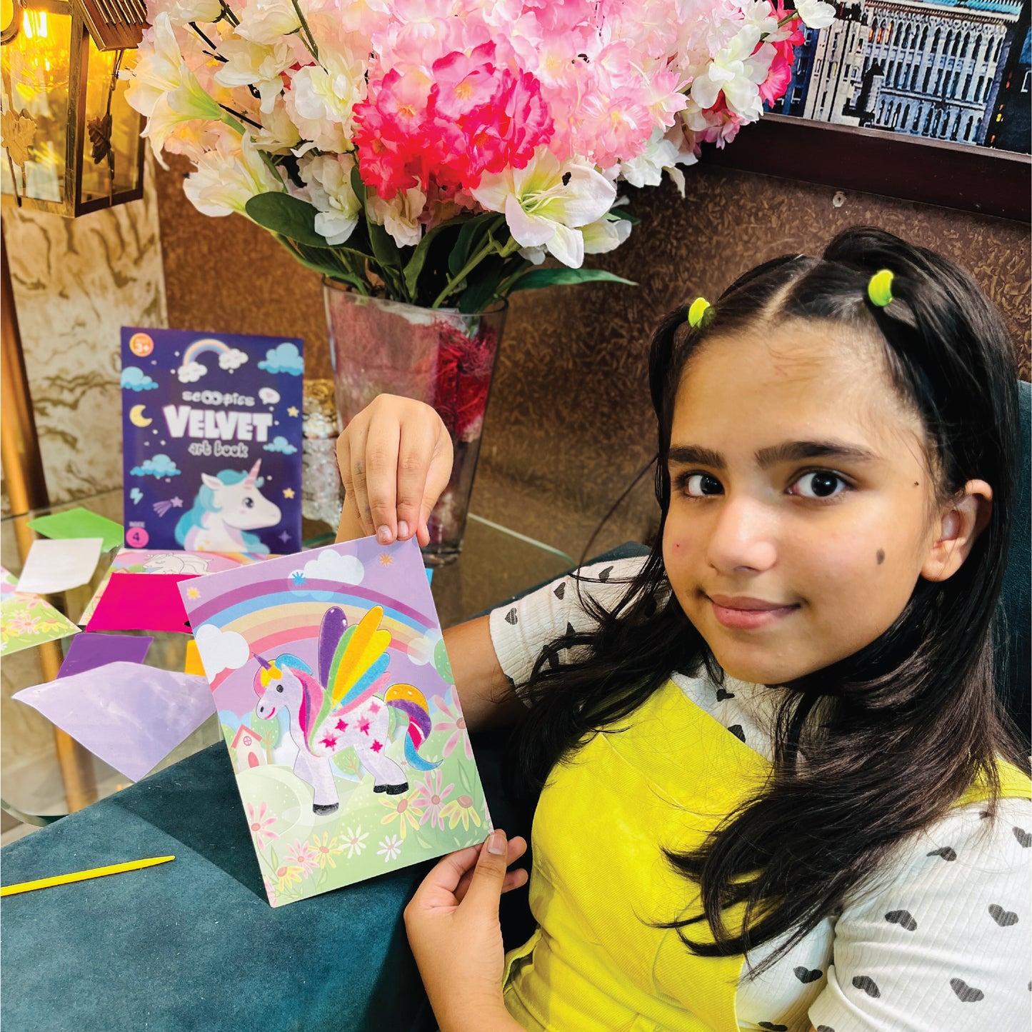 Velvet Art Book (Unicorn World) | 4 Design Cards with 15 Piece Set