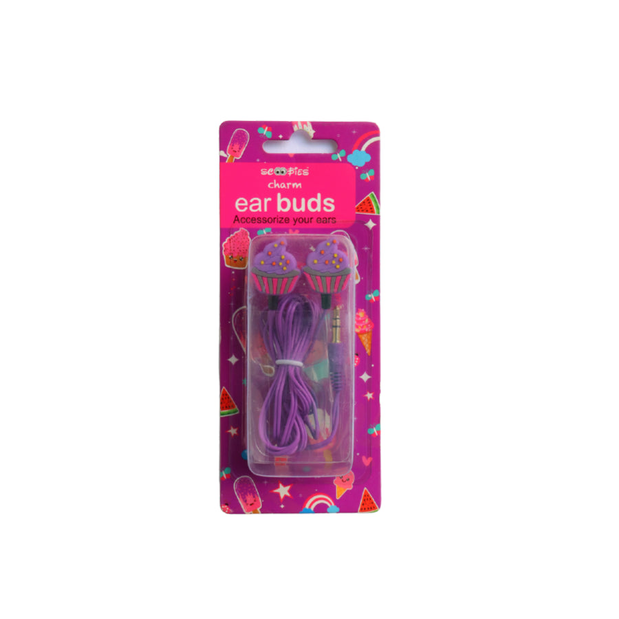 Cupcake Charm Earbuds | Ear Wired Earphones | Pinklicious Cupcake Shape | 3.5 mm Jack | Tangle Free Cable