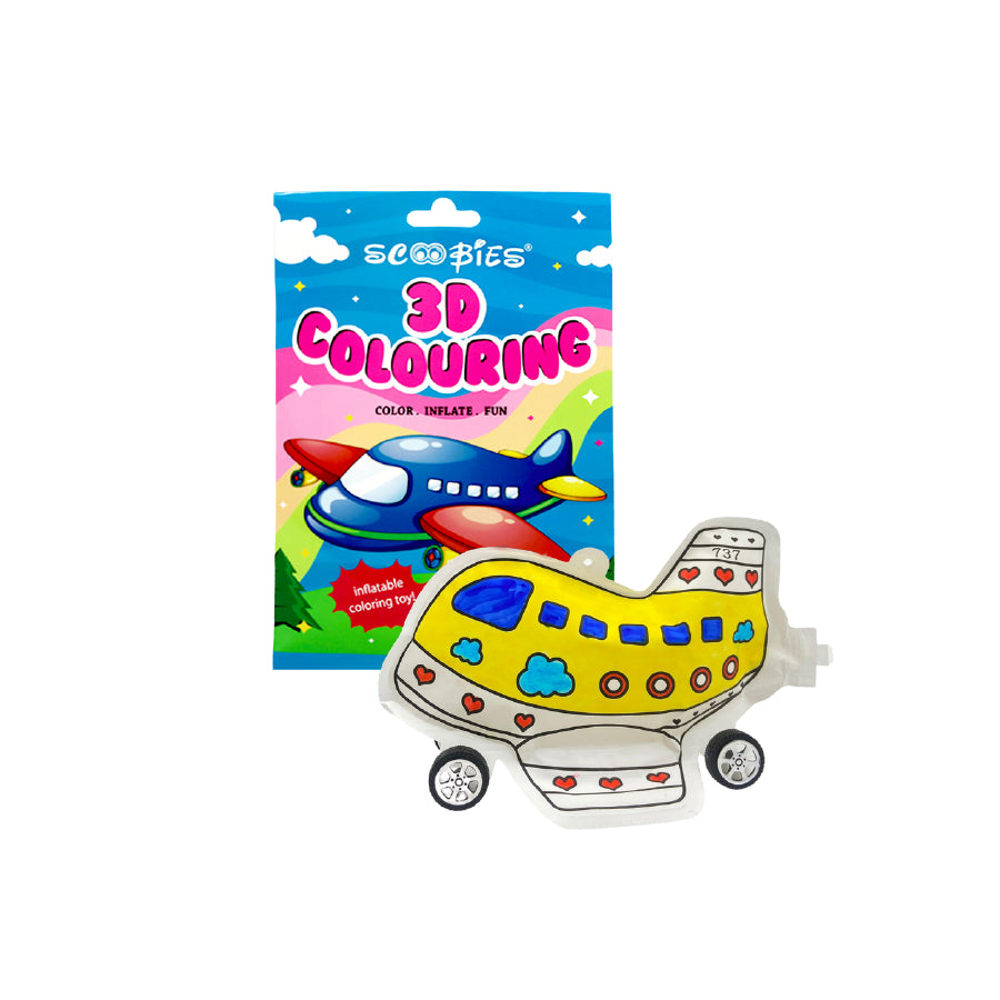 3D Colouring | 3D Plane | With 5 Markers | Add on Wheels | Reusable Inflatable Toy|