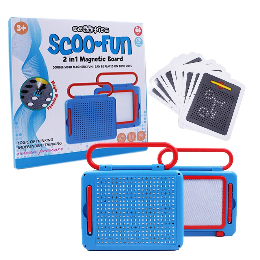 Scoo Fun (Blue) 2-in-1 Board Magical Slate and Magnetic Board Writing & Magnetic Play | Learning Toy with Art Fun Doodles & Magnetic Play with Alphabets Numbers & Shapes , Educational Toy for Kids (3+ Years)
