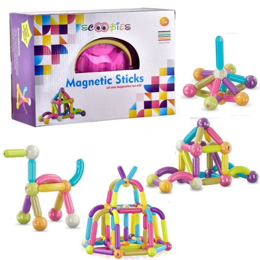 Magnetic Sticks - 34 Pieces Ball & Stick Construction Set | 360 Degree Revolvable | Portable Storage Box | STEM Learning Kit