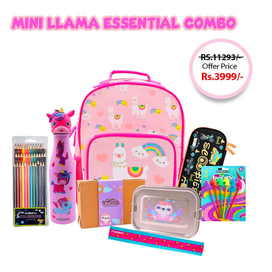 Mini Llama Essential Combo 7-in-1 School Starter Kit in just ₹3,999 | Glow in the dark Bag, Unicorn Accessories & Stationery