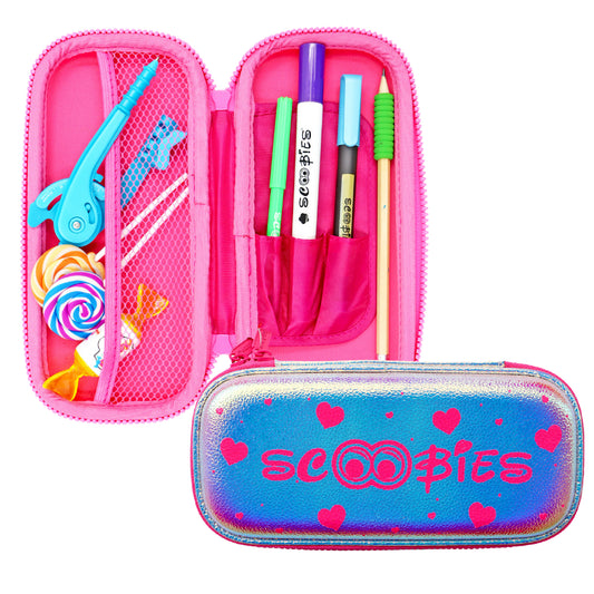 Heart is Pink Holographic Pencil Case | With Separate Pens Slot | Premium EVA Quality | Multi-Use Pouch