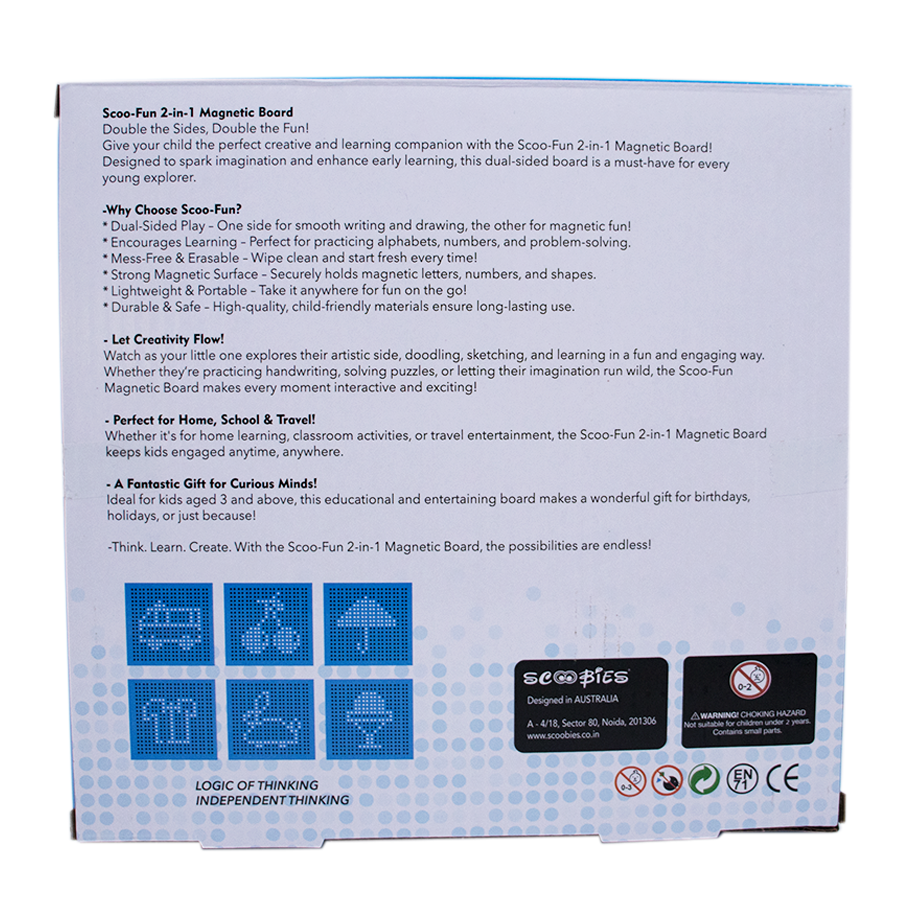 Scoo Fun (Blue) 2-in-1 Board Magical Slate and Magnetic Board Writing & Magnetic Play | Learning Toy with Art Fun Doodles & Magnetic Play with Alphabets Numbers & Shapes , Educational Toy for Kids (3+ Years)