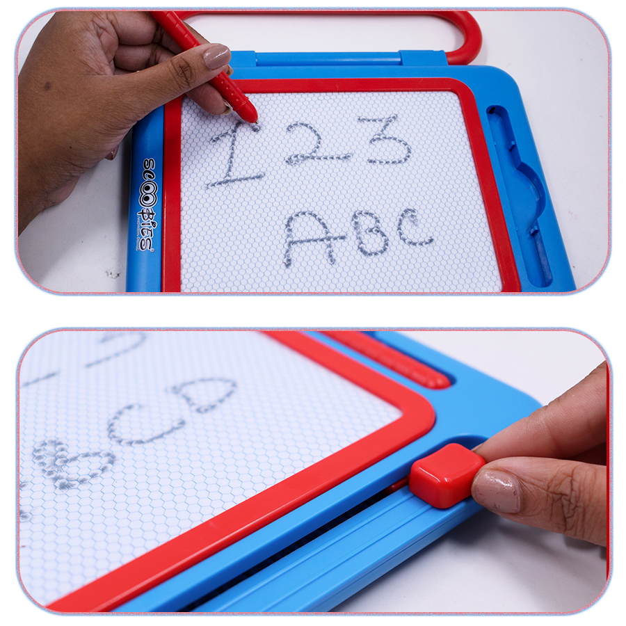 Scoo Fun (Blue) 2-in-1 Board Magical Slate and Magnetic Board Writing & Magnetic Play | Learning Toy with Art Fun Doodles & Magnetic Play with Alphabets Numbers & Shapes , Educational Toy for Kids (3+ Years)