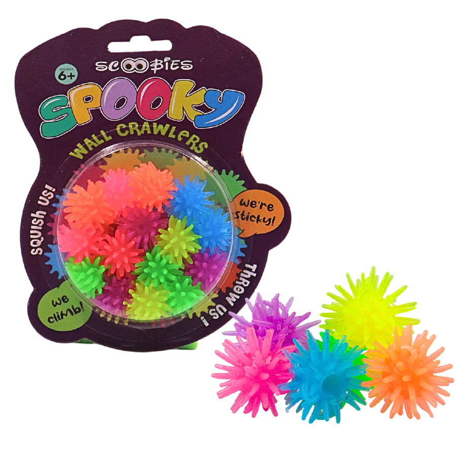 Spooky Wall Crawlers , 15 Stretchy Multi-Colored Balls with a hole , Stick & Crawl for Fun Sensory Play