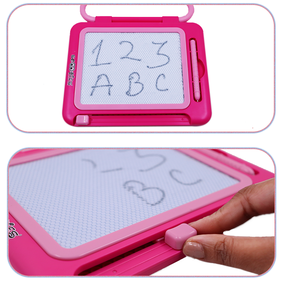 Scoo Fun (Pink) 2-in-1 Board Magical Slate and Magnetic Board Writing & Magnetic Play| Learning Toy with Art Fun Doodles & Magnetic Play with Alphabets Numbers & Shapes , Educational Toy for Kids (3+ Years)
