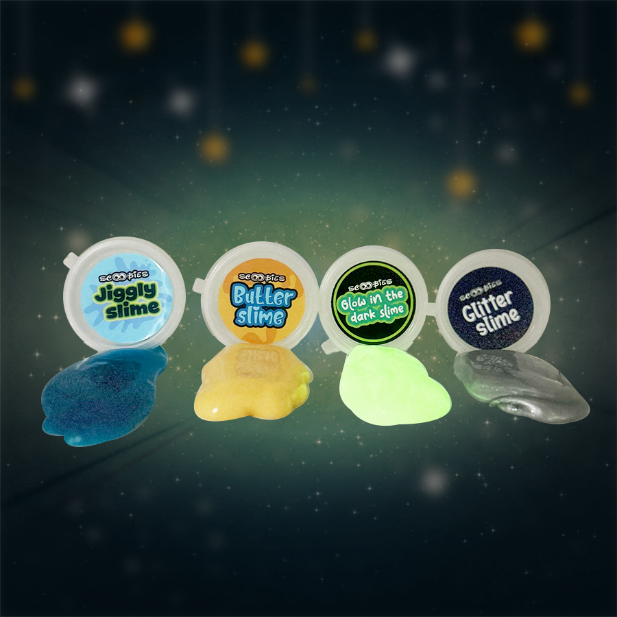 Spacy GooGoo Slime Set (Pack of 4) – Glow, Glitter, Jiggly & Butter Slime with 20 Spooky Wall Crawlers, Sensory Play Toy for Kids (3+ Years)