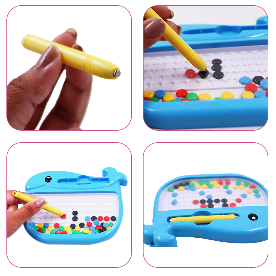 Scoo Tiny - Whale Shaped Magnetic Board with 45 Colorful Beads, 10 Pattern Sheets & a Stylus | Montessori Learning Toy for Kids 3+ | Screen-Free Play