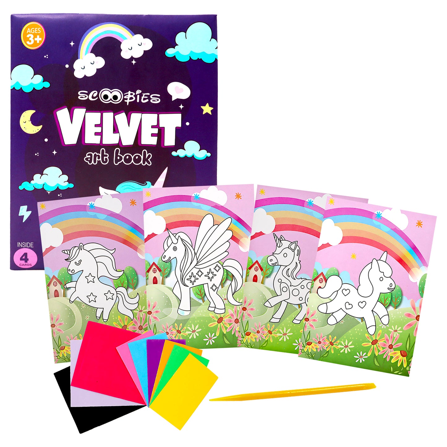Velvet Art Book (Unicorn World) | 4 Design Cards with 15 Piece Set