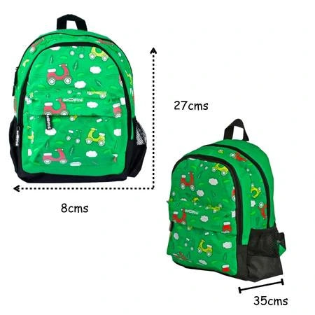 Speedy Scooter Bag | Frisky-Green Colour | Scooter Print | Dual Water Sleeves | 3 Compartments | Separate A4 Size Pocket