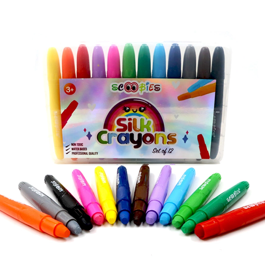 Silk Crayons | Water Soluble | 12 Vibrant Shades | Safe & Skin Friendly | Matt Finish