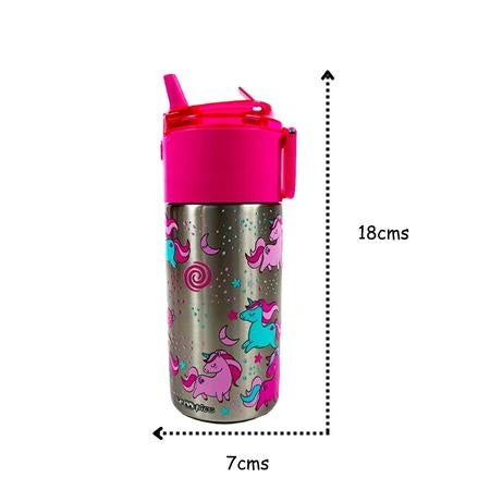 Uni-er Junior Bottle |  With Snacks Slot | Dreamy Unicorn Design |  Premium Stainless-steel |  350 ML