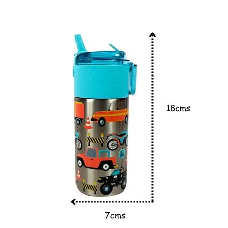 Blu-er Junior Bottle |  With Snacks Slot | Quirky Racing Design |  Premium Stainless-steel |  350 ML
