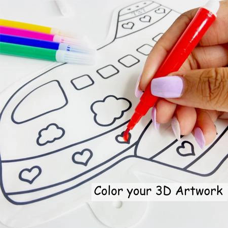 3D Coloring | Inflatable Helicopter with 5 Markers and Add on Wheels | Reusable Toy