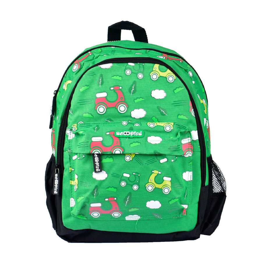 Speedy Scooter Bag | Frisky-Green Colour | Scooter Print | Dual Water Sleeves | 3 Compartments | Separate A4 Size Pocket