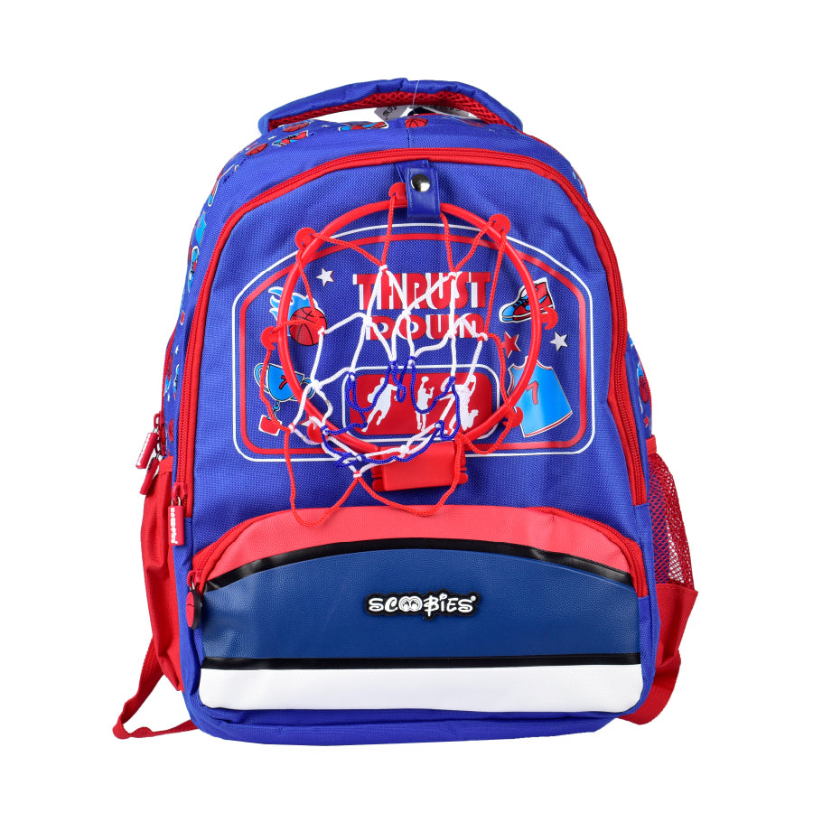 Basketball Love Jr Backpack | With Pulldown Basketball Hoop & Ball | Funky Design | 3 Compartments | Separate A4 Size Compartment | Dual Water Sleeves