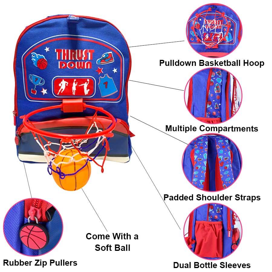 Basketball Love Jr Backpack | With Pulldown Basketball Hoop & Ball | Funky Design - Scoobies