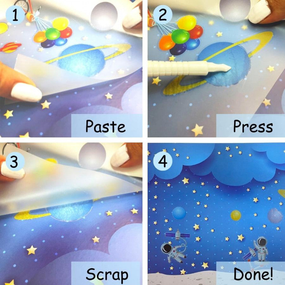 Scoo-Rub Stickers (Blue) | Transfer Sticker Set | With Stylus | My Starry World | My City & Roads | My Buildings & Monuments | 100+ Stickers | DIY Sticker Activities | Artistic Mini Box